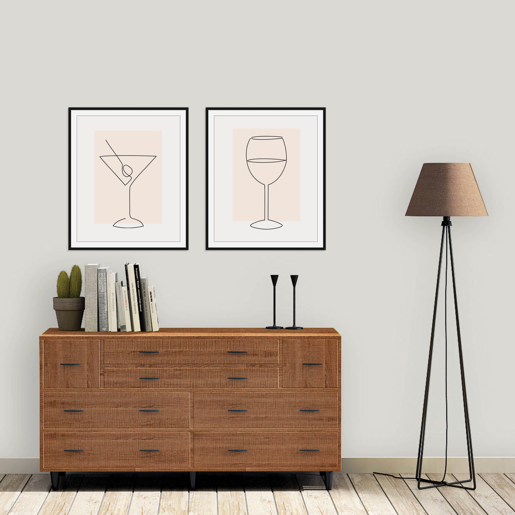 Set of Two Blush Alcohol Line Art Prints: Modern Art Prints by Culver and Cambridge