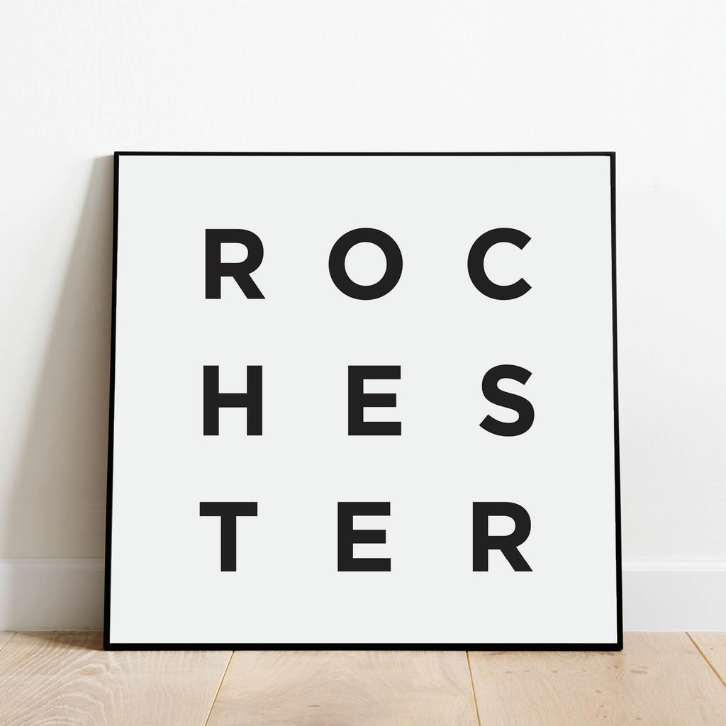 Minimalist Rochester Print, a black and white city poster by Culver and Cambridge