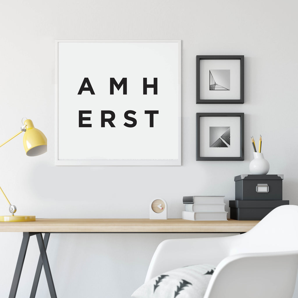 Minimalist Amherst Print, a black and white city poster by Culver and Cambridge