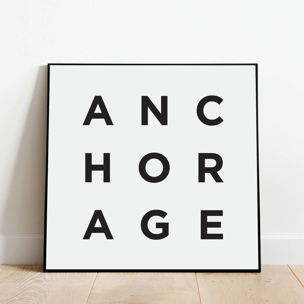 Minimalist Anchorage Print, a black and white city poster by Culver and Cambridge