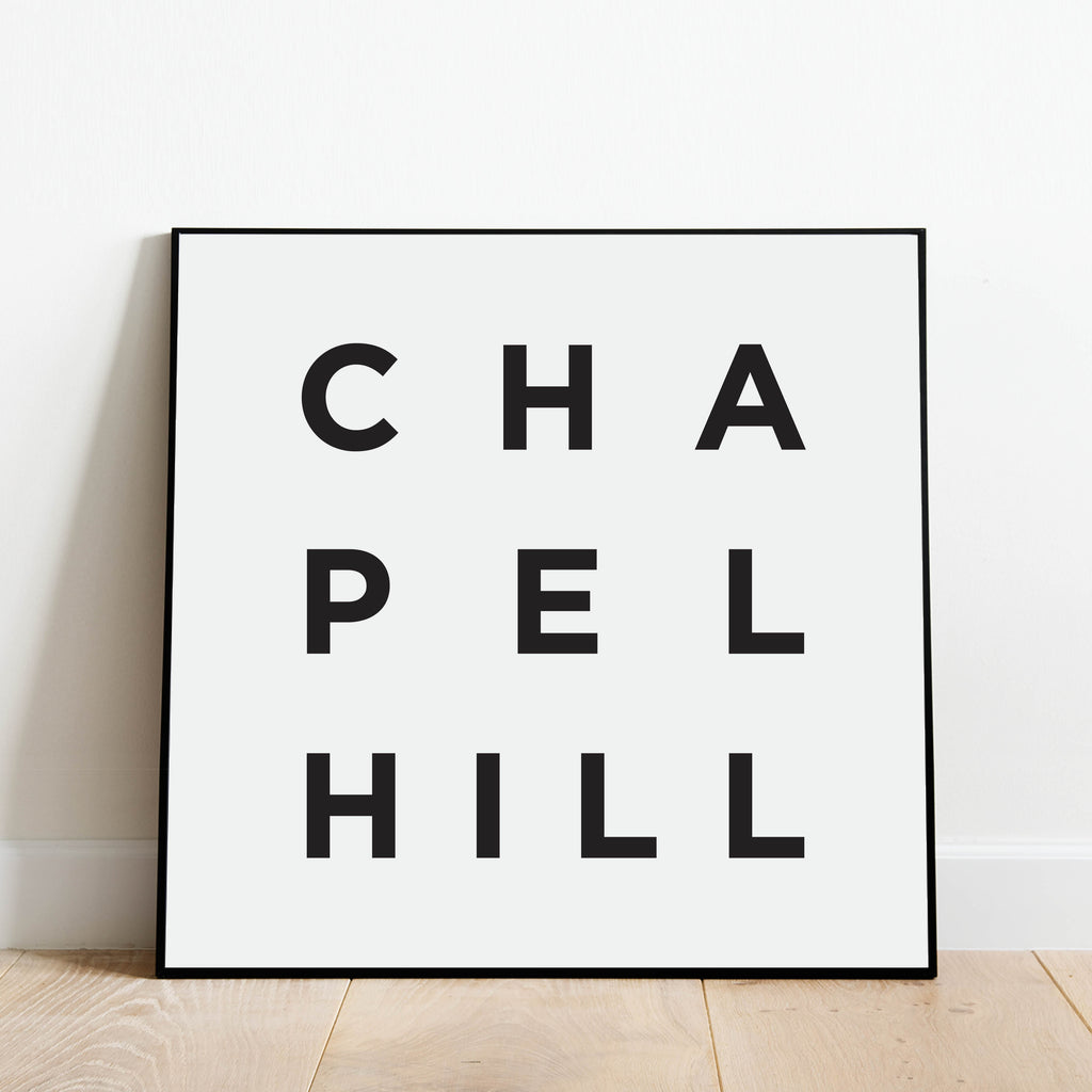 Minimalist Chapel Hill Print, a black and white city poster by Culver and Cambridge