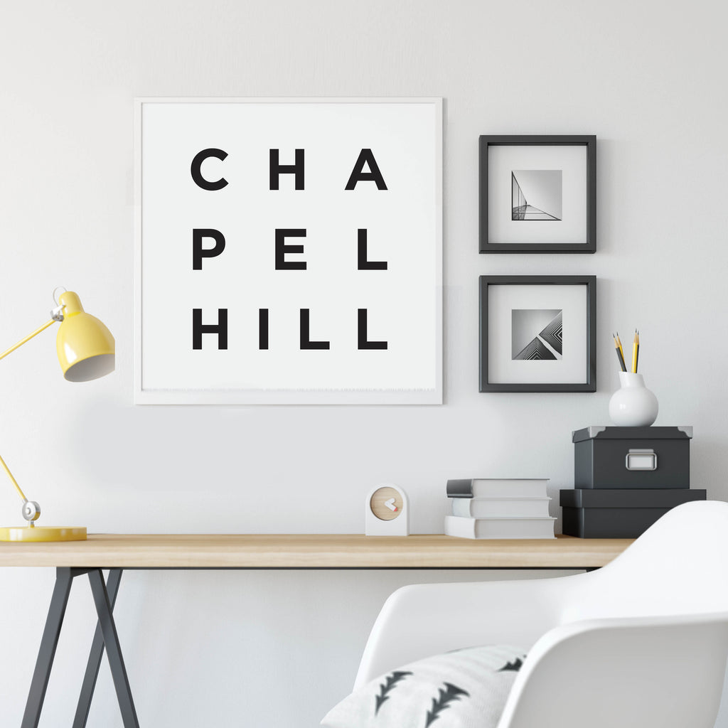 Minimalist Chapel Hill Print, a black and white city poster by Culver and Cambridge