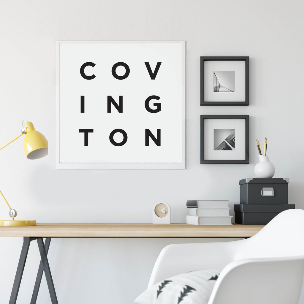 Minimalist Covington Print, a black and white city poster by Culver and Cambridge