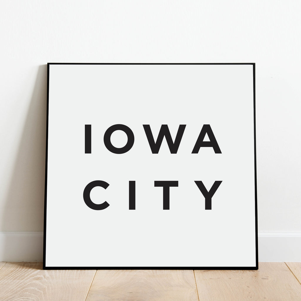 Minimalist Iowa City Print, a black and white city poster by Culver and Cambridge