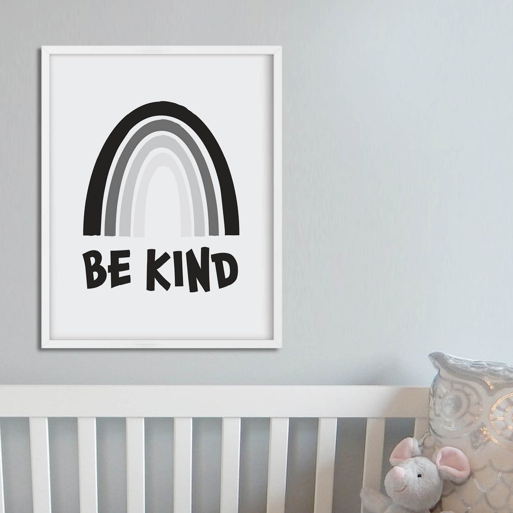 Black and White Be Kind Rainbow Print: Modern Nursery Prints by Culver and Cambridge