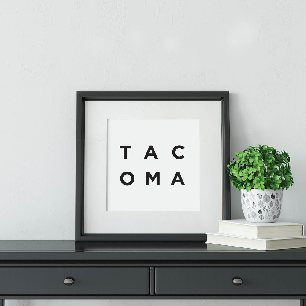 Minimalist Tacoma Print, a black and white city poster by Culver and Cambridge