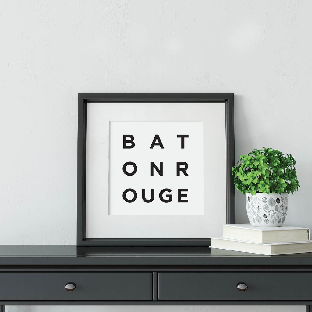 Minimalist Baton Rouge Print, a black and white city poster by Culver and Cambridge