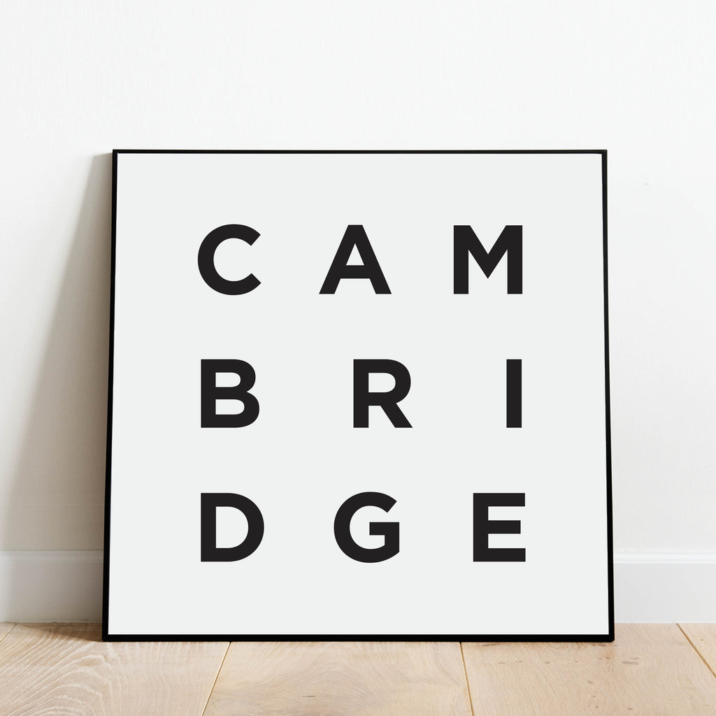 Minimalist Cambridge Print, a black and white city poster by Culver and Cambridge