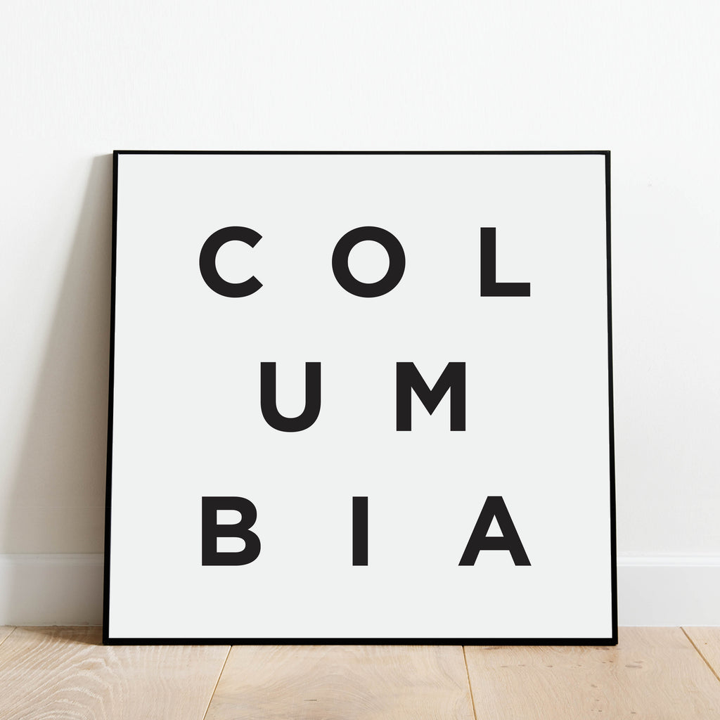Minimalist Columbia Print, a black and white city poster by Culver and Cambridge