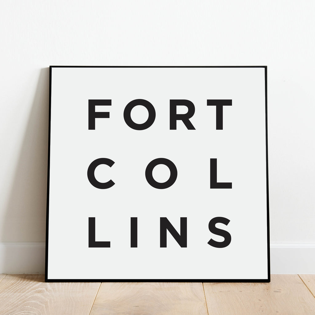 Minimalist Fort Collins Print, a black and white city poster by Culver and Cambridge