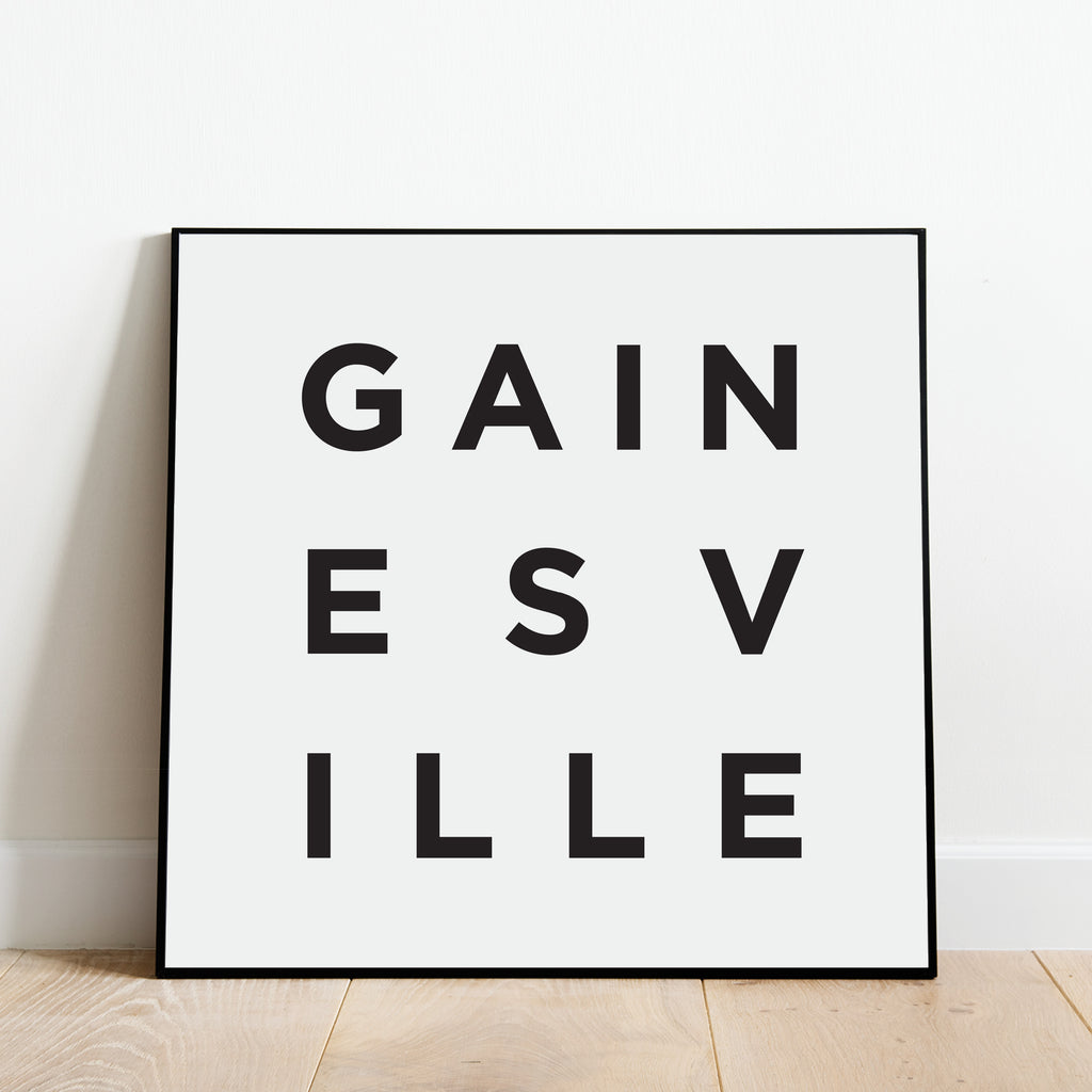 Minimalist Gainesville Print, a black and white city poster by Culver and Cambridge