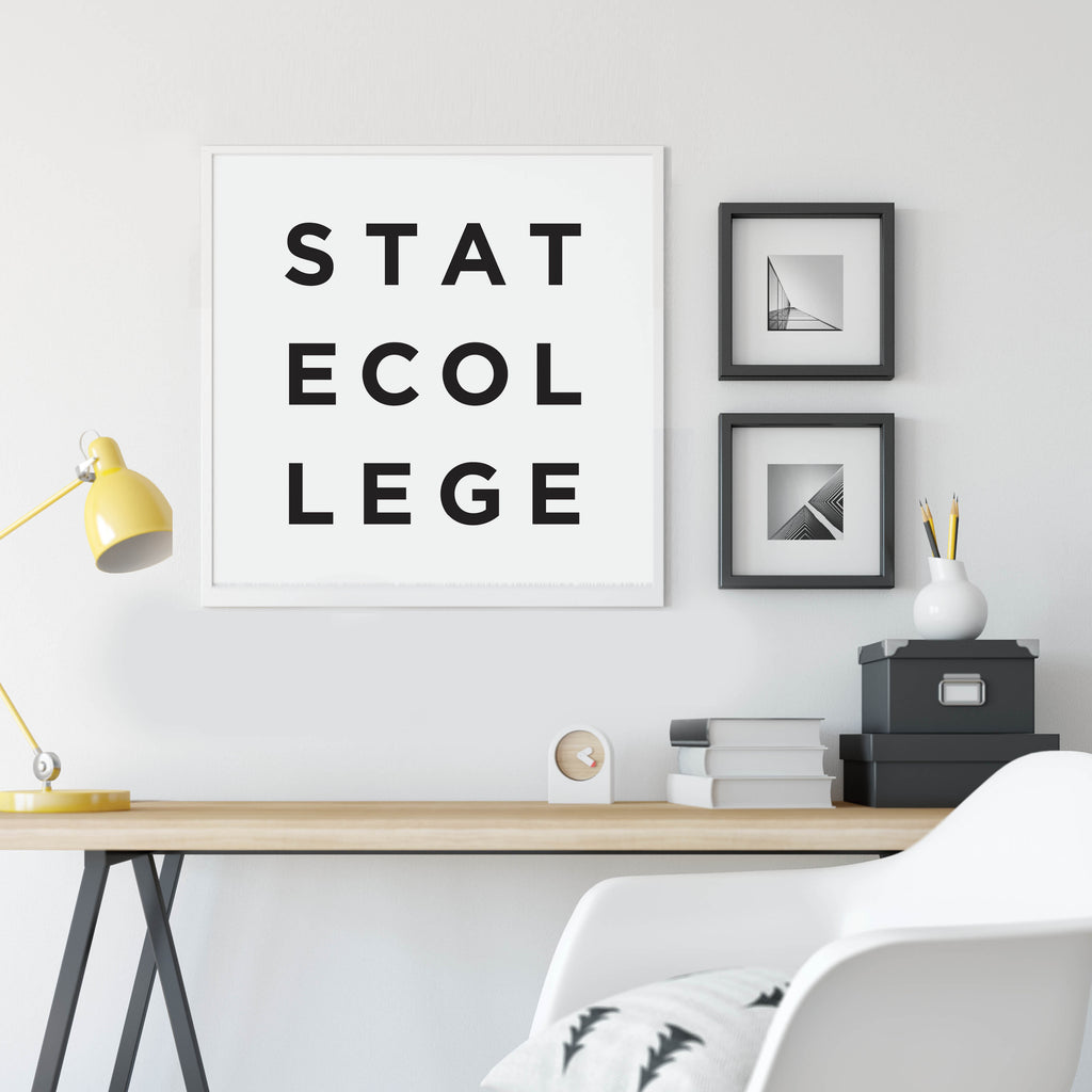 Minimalist State College Print, a black and white city poster by Culver and Cambridge