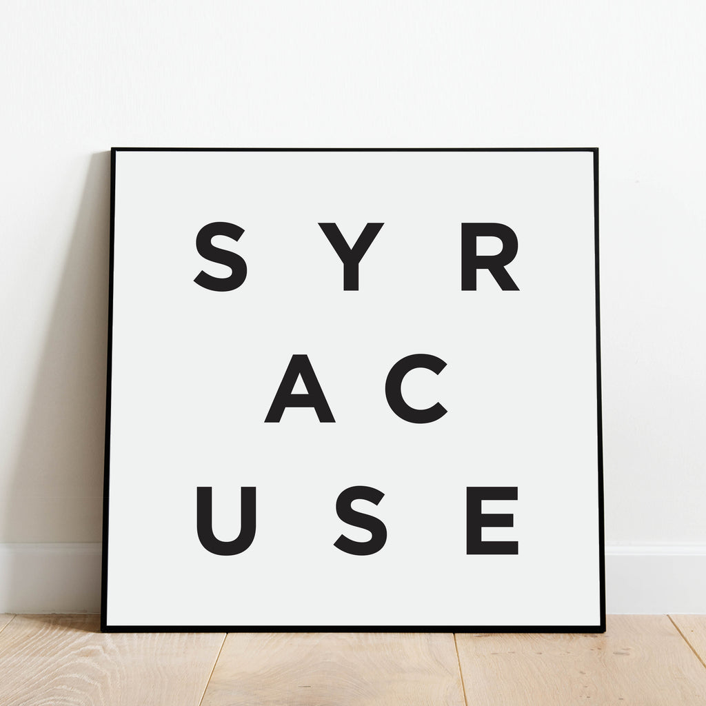 Minimalist Syracuse Print, a black and white city poster by Culver and Cambridge