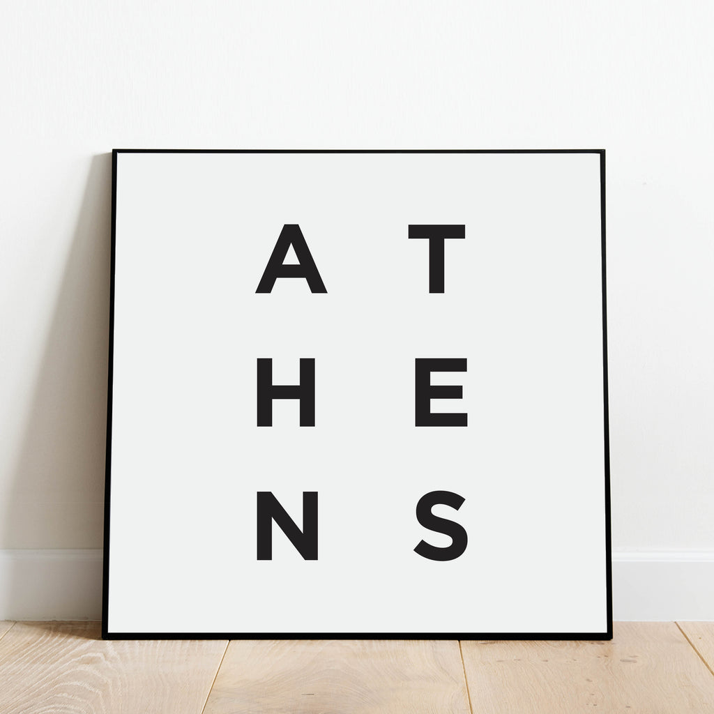 Minimalist Athens Print, a black and white city poster by Culver and Cambridge
