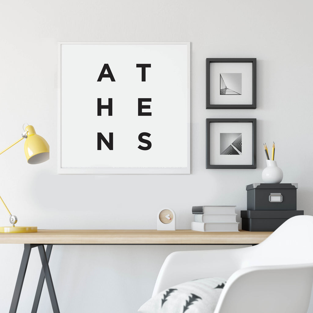 Minimalist Athens Print, a black and white city poster by Culver and Cambridge