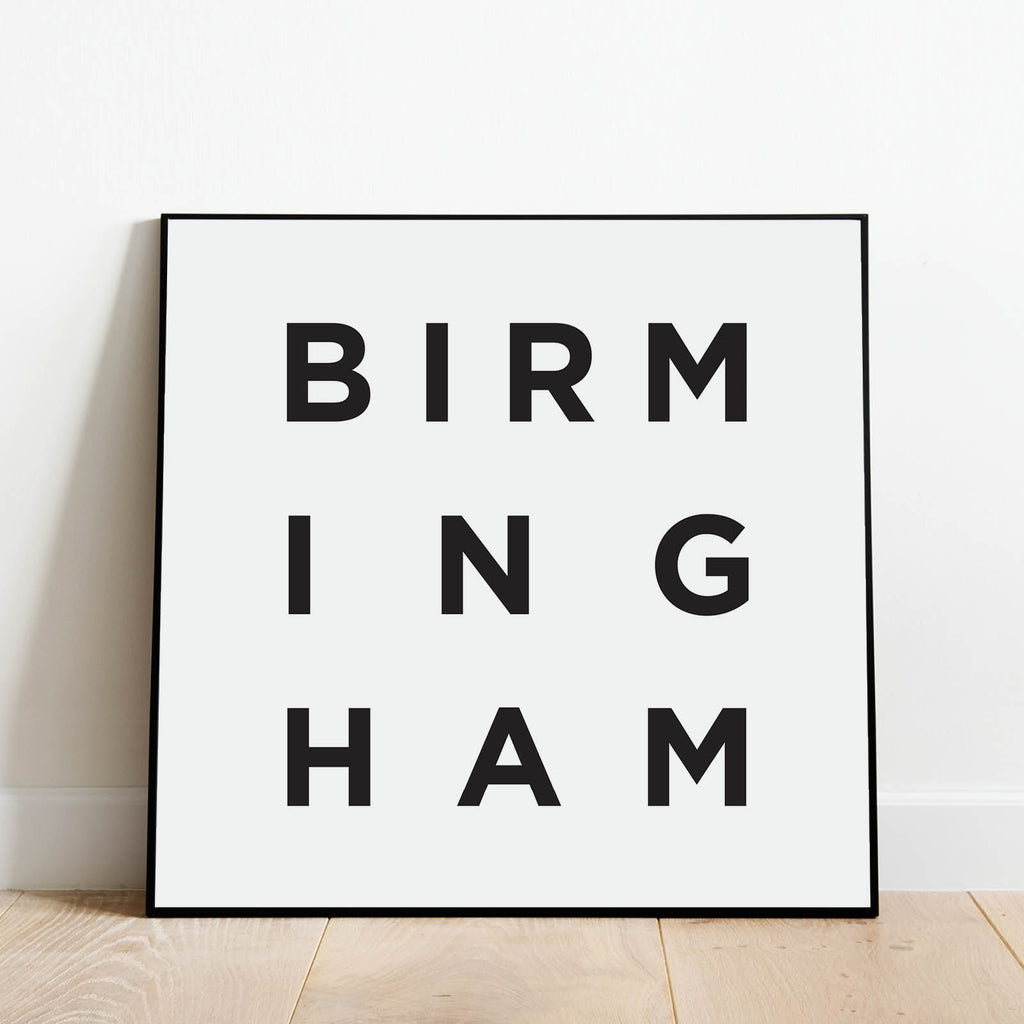 Minimalist Birmingham Print, a black and white city poster by Culver and Cambridge