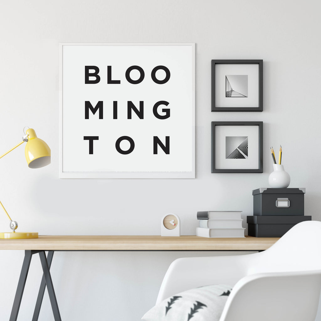 Minimalist Bloomington Print, a black and white city poster by Culver and Cambridge