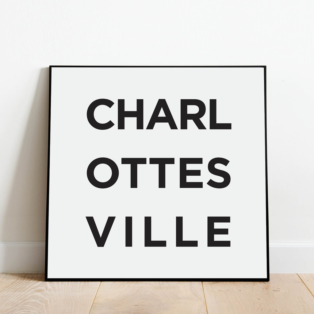 Minimalist Charlottesville Print, a black and white city poster by Culver and Cambridge
