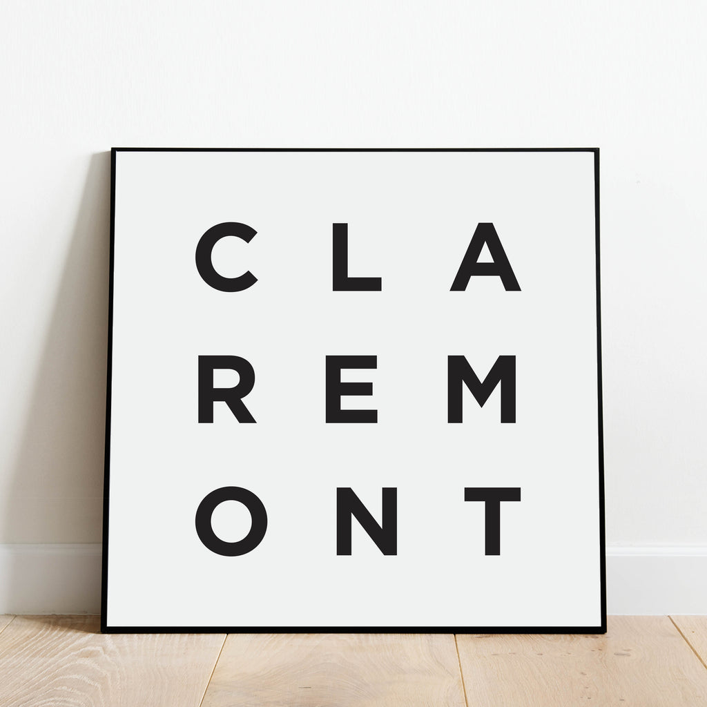 Minimalist Claremont Print, a black and white city poster by Culver and Cambridge