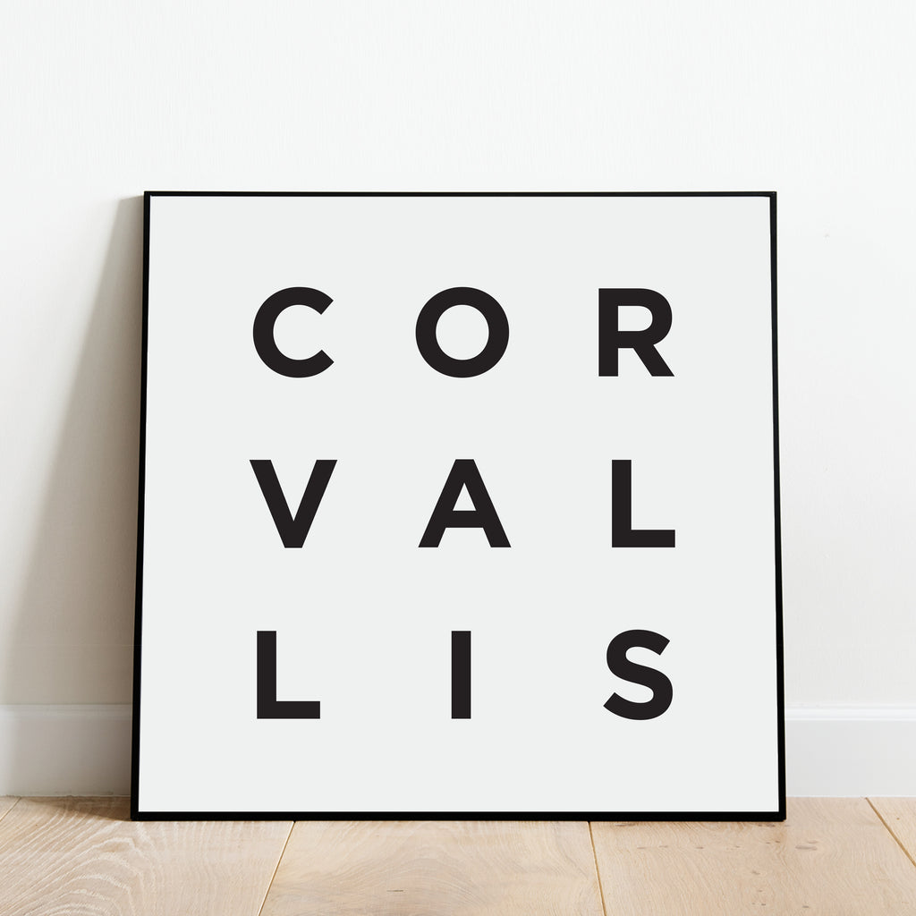 Minimalist Corvallis Print, a black and white city poster by Culver and Cambridge