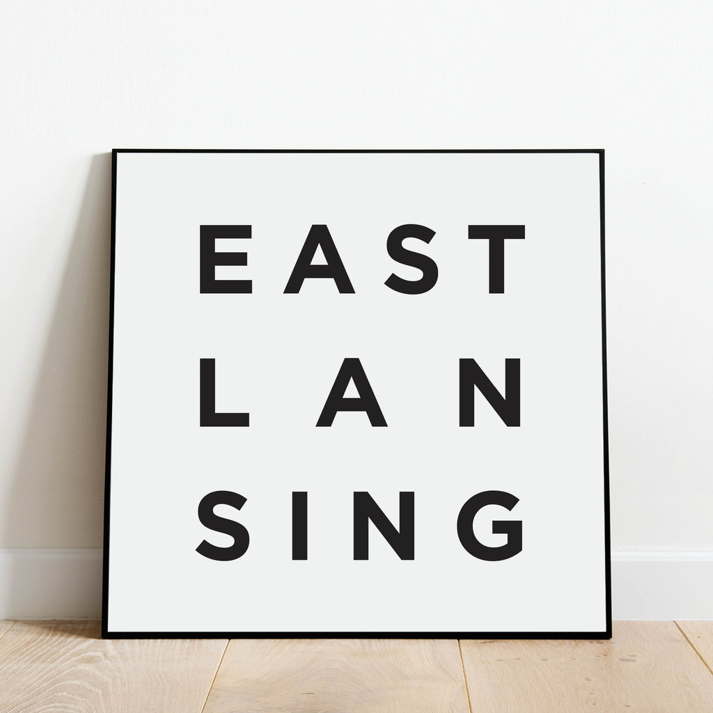 Minimalist East Lansing Print, a black and white city poster by Culver and Cambridge
