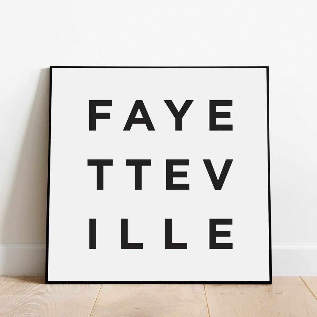 Minimalist Fayetteville Print, a black and white city poster by Culver and Cambridge