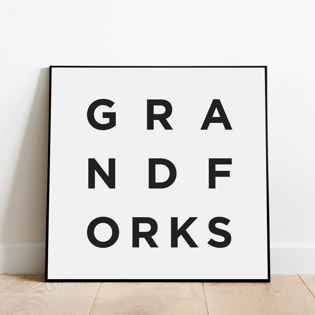 Minimalist Grand Forks Print, a black and white city poster by Culver and Cambridge