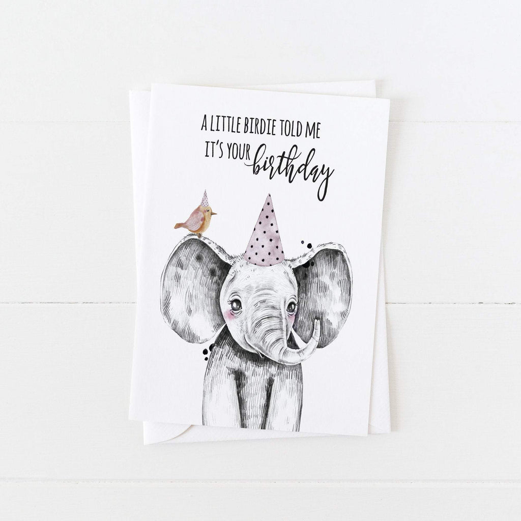 Elephant Birthday Card: A Little Birdie Told Me It's Your Birthday: Modern Greeting Cards by Culver and Cambridge