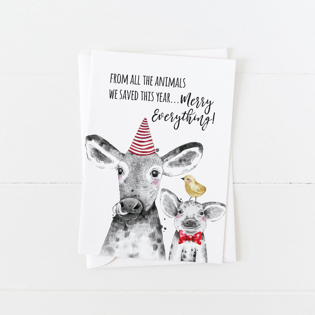 Vegan Holiday Card: From All the Animals You Saved This Year: Modern Greeting Cards by Culver and Cambridge