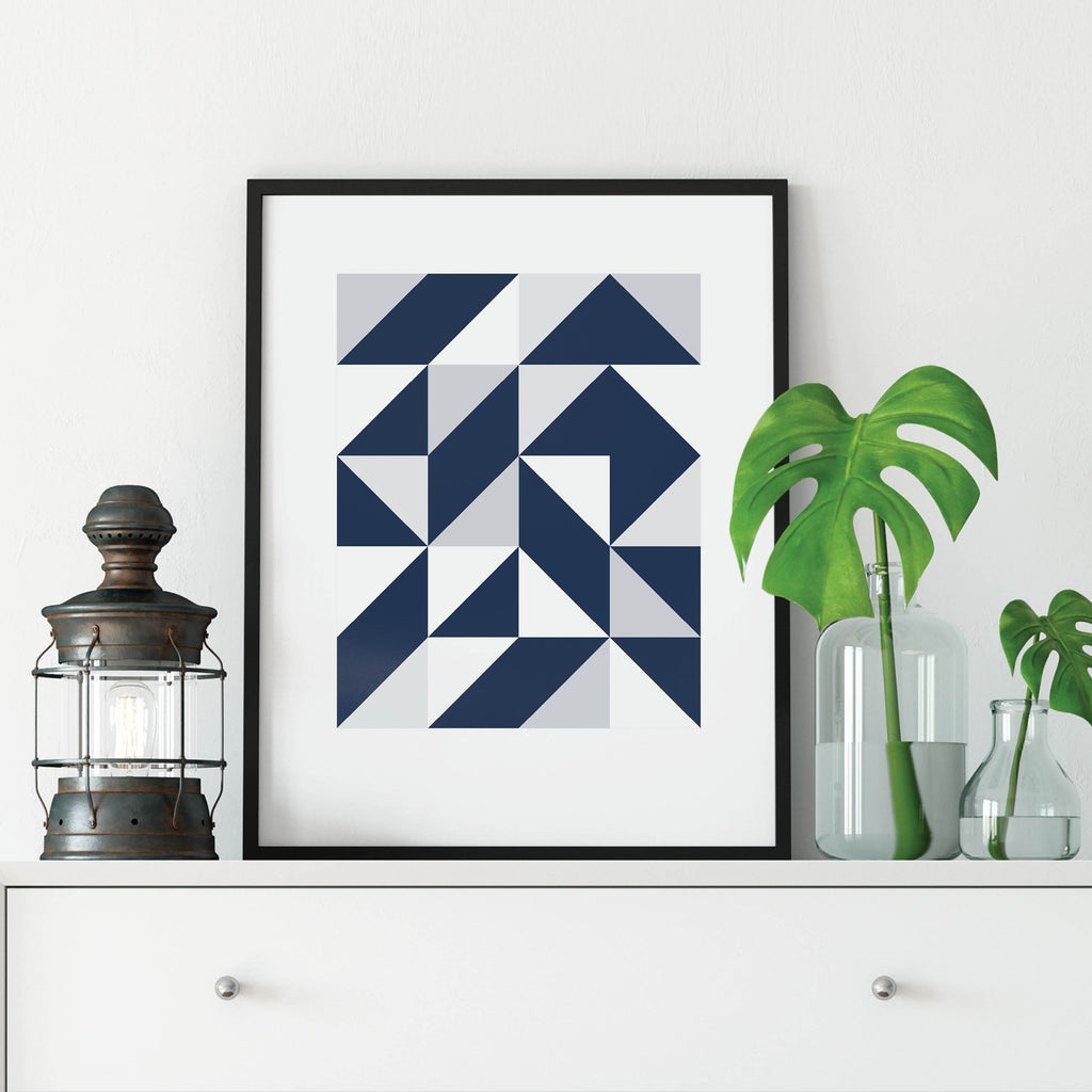 Blue Triangles Abstract Print: Modern Art Prints by Culver and Cambridge