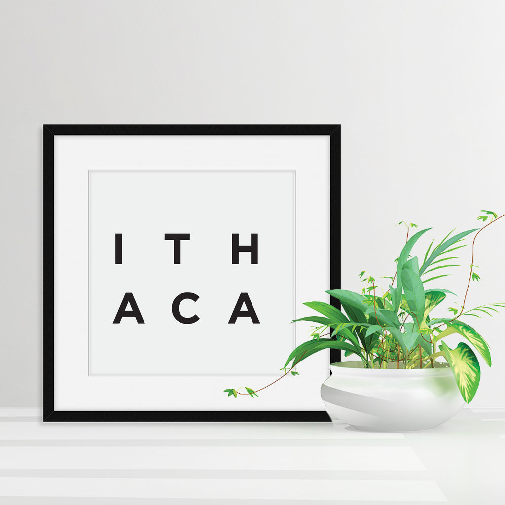 Minimalist Ithaca Print, a black and white city poster by Culver and Cambridge