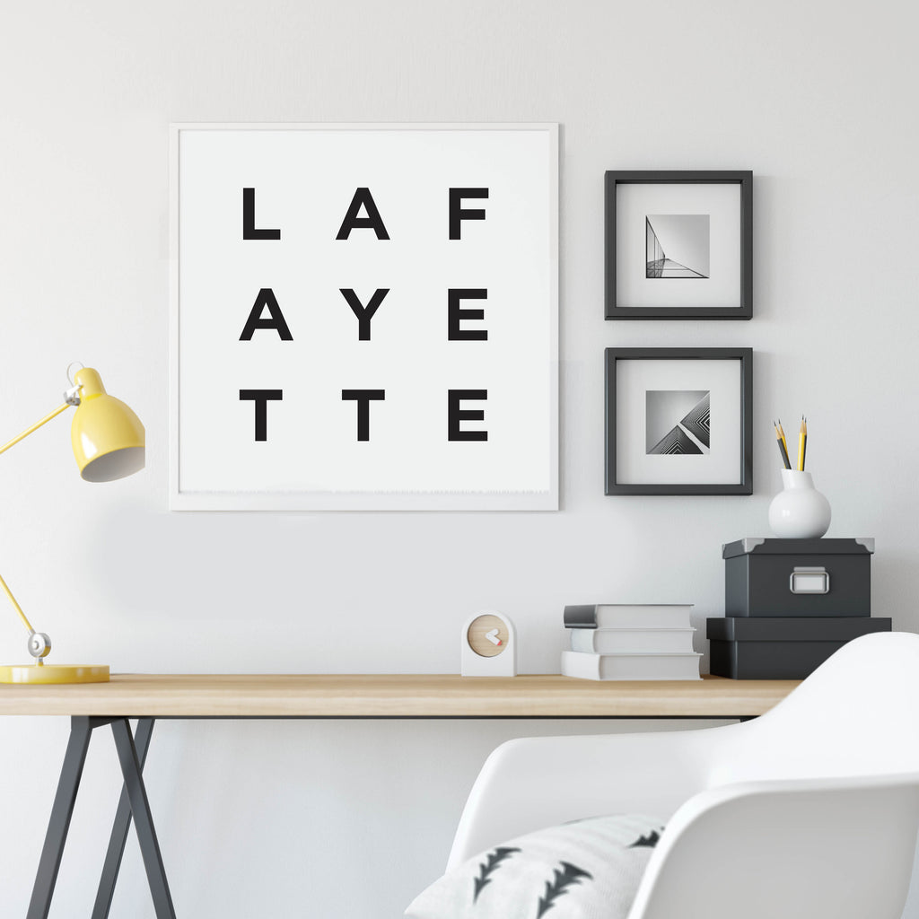 Minimalist Lafayette Print, a black and white city poster by Culver and Cambridge