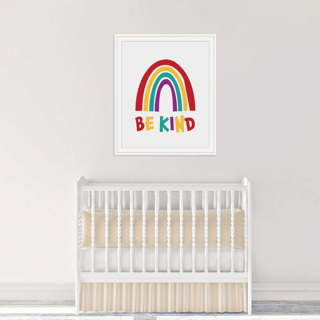 Black and White Be Kind Rainbow Print: Modern Nursery Prints by Culver and Cambridge
