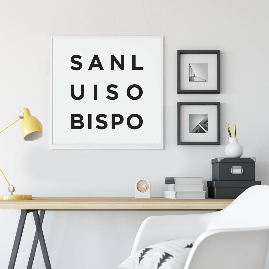 Minimalist San Luis Obispo Print, a black and white city poster by Culver and Cambridge
