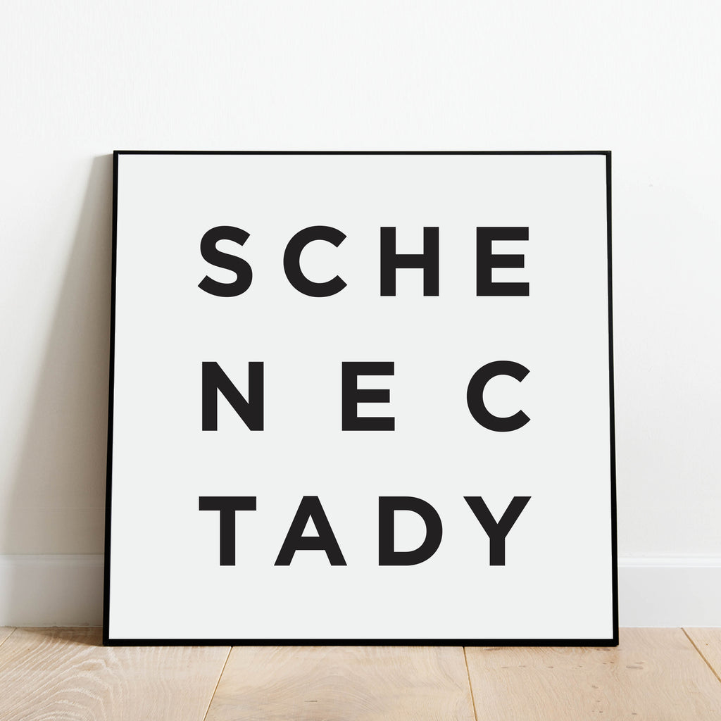 Minimalist Schenectady Print, a black and white city poster by Culver and Cambridge