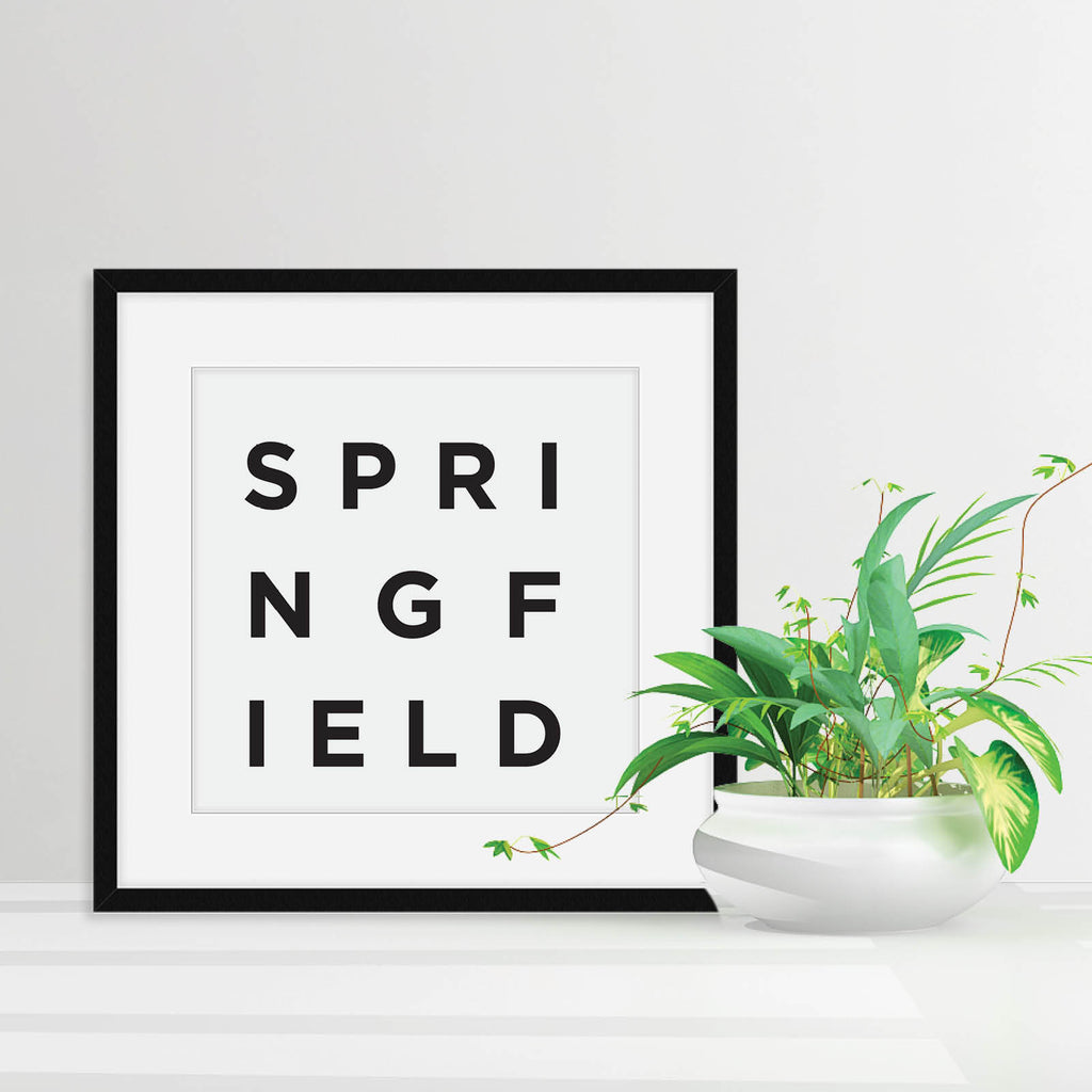 Minimalist Springfield Print, a black and white city poster by Culver and Cambridge