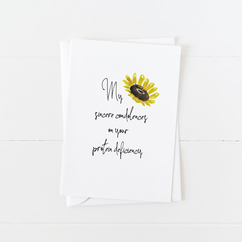 Funny Vegan Card: Condolences on Your Protein Deficiency: Modern Greeting Cards by Culver and Cambridge