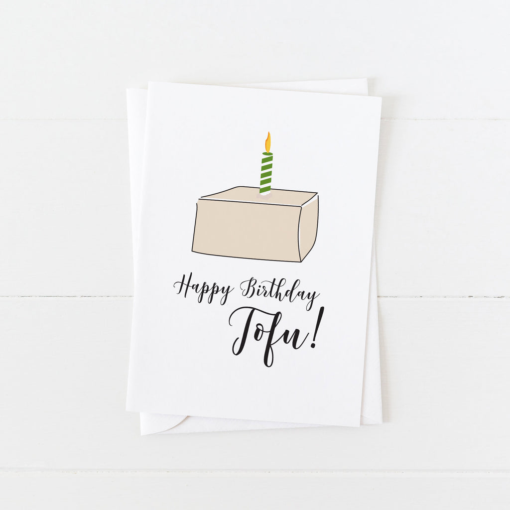 Vegan Birthday Card: Happy Birthday Tofu: Modern Greeting Cards by Culver and Cambridge