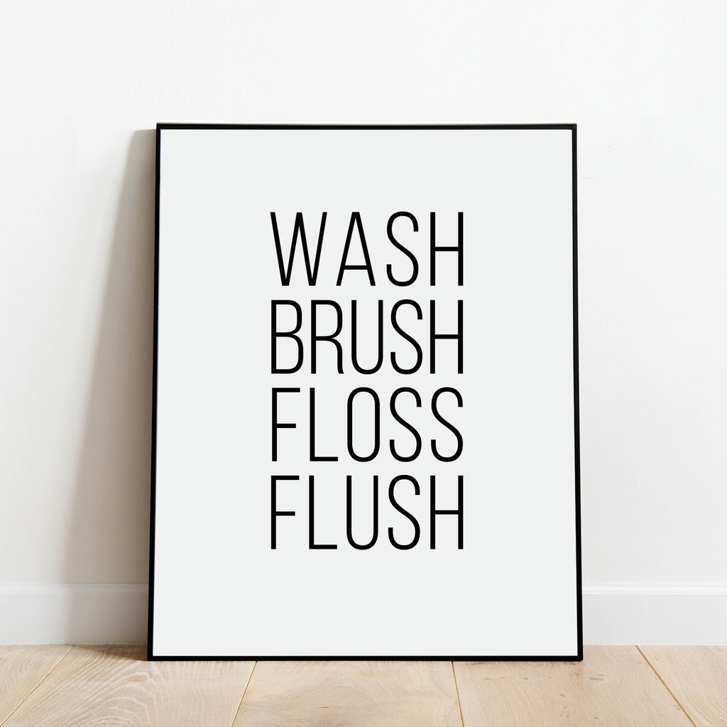 Wash Brush Floss Flush Bathroom Print: Modern Art Prints by Culver and Cambridge