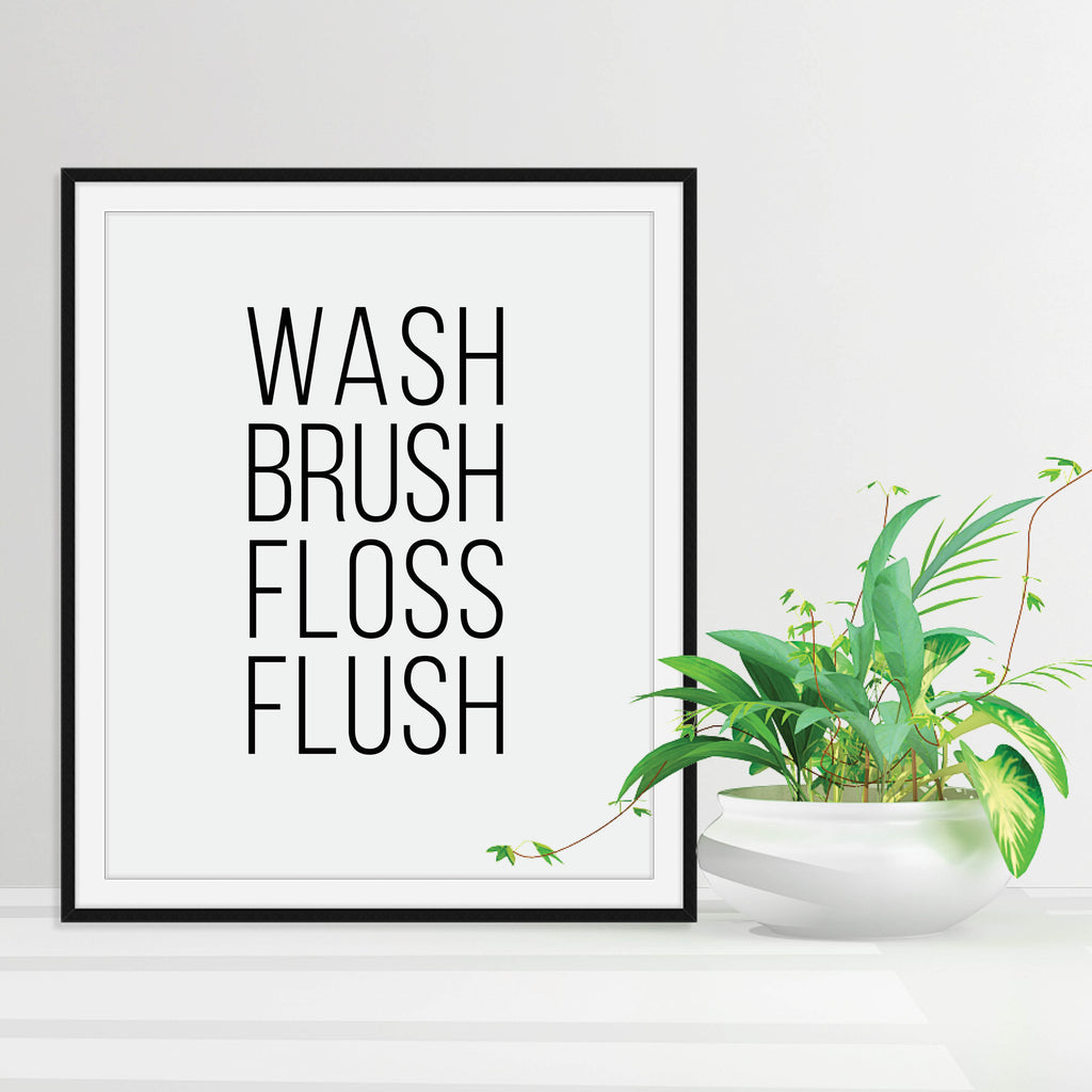 Wash Brush Floss Flush Bathroom Print: Modern Art Prints by Culver and Cambridge
